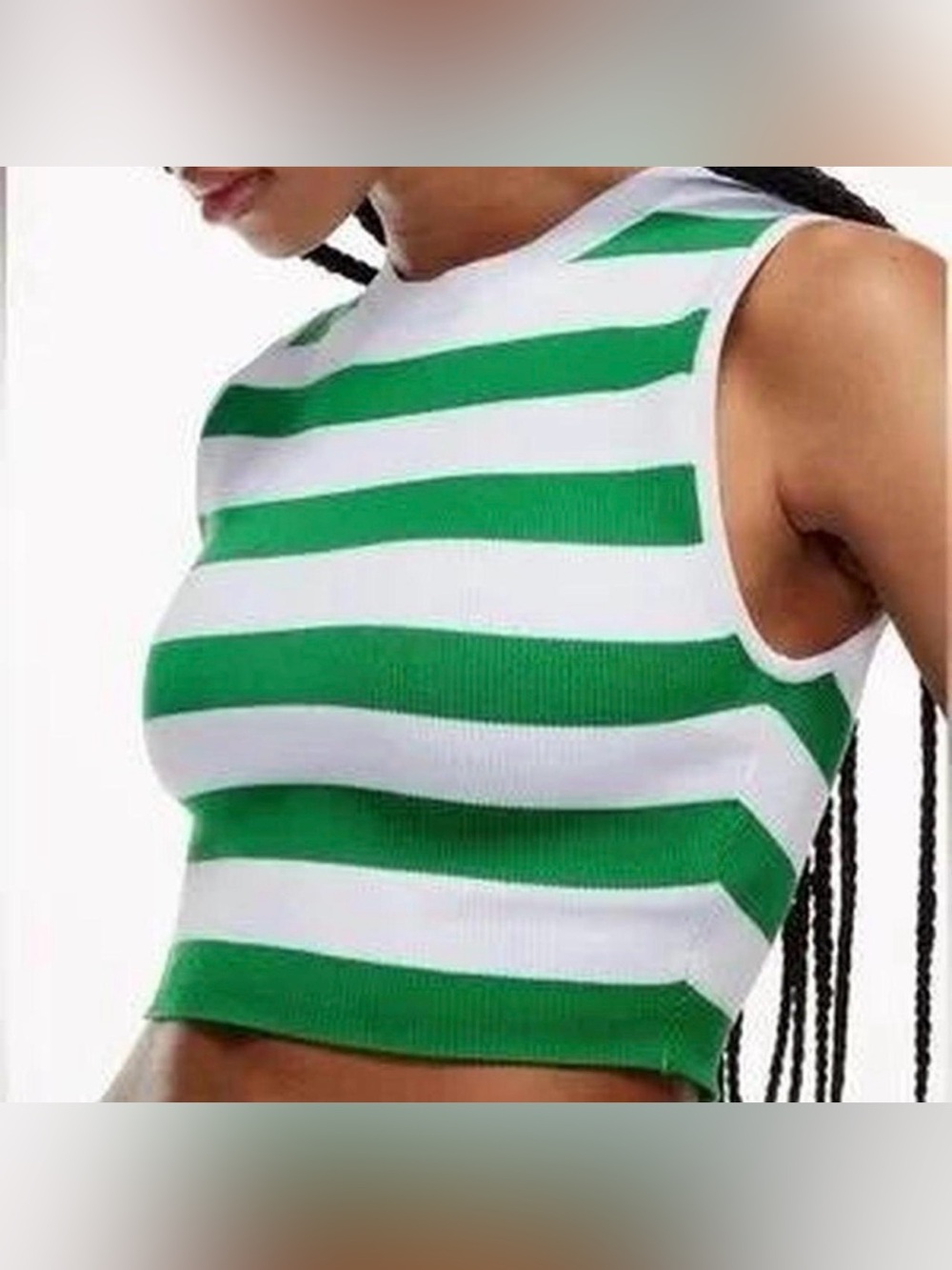 Aritzia Babaton Green and White Striped Knit Tank